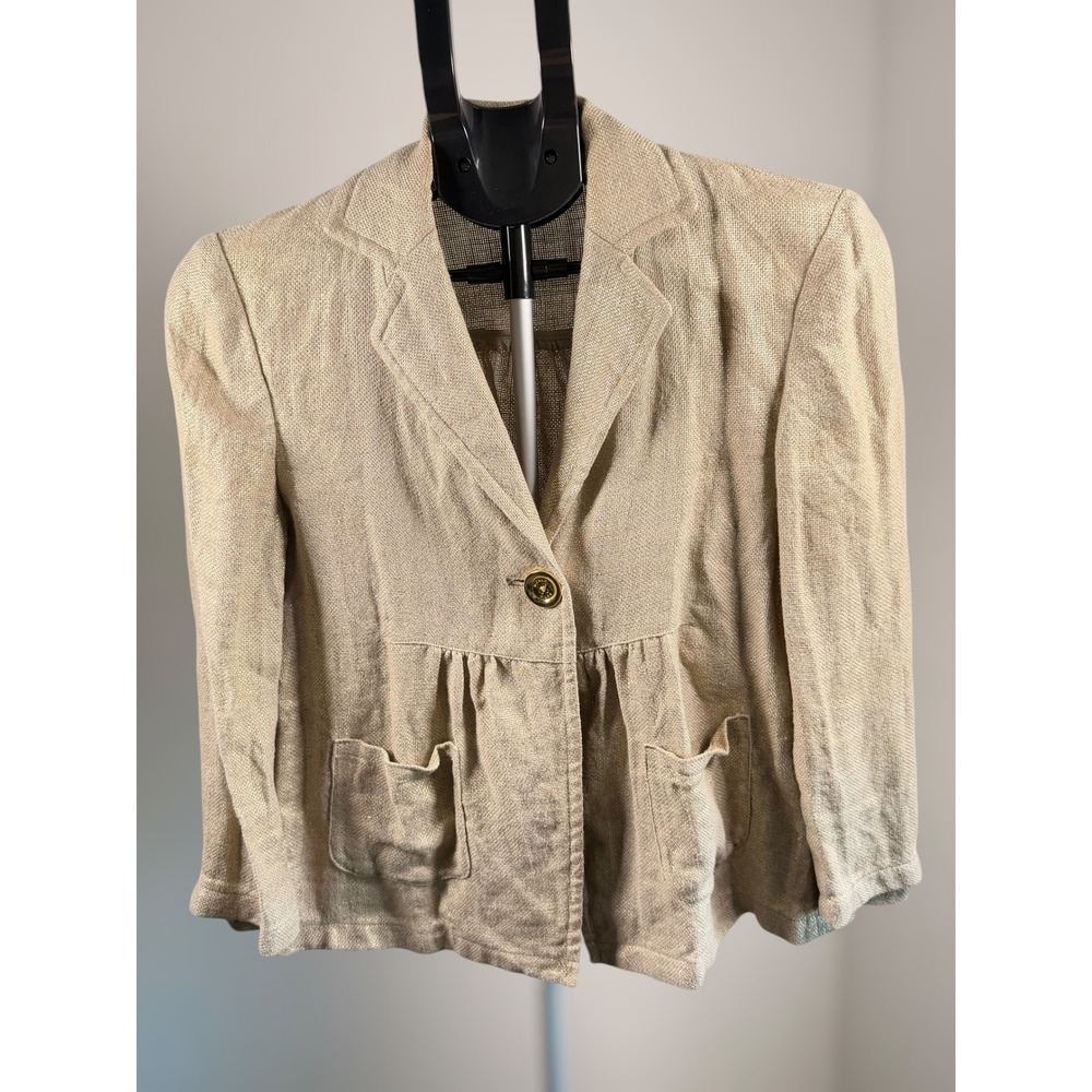 Michael Michael Kors Metallic‎ Gold Linen Blazer Jacket Size 6 Champagne Shimmer